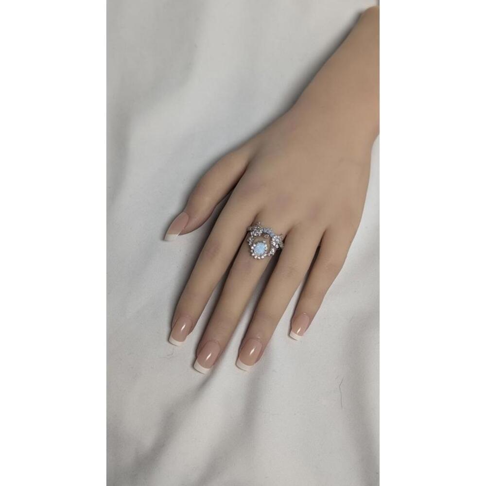 Elegant Opal and Crystal Silver Ring Size 9 - Picture 2 of 9